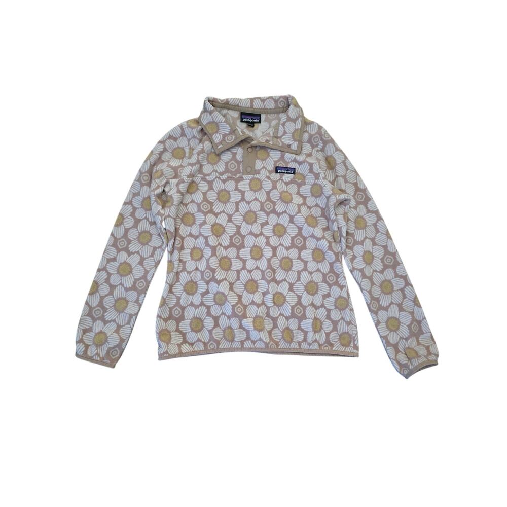 Patagonia Micro D Snap-T Pullover Matilija Poppy Burst Pampas Tan Flower Size S
